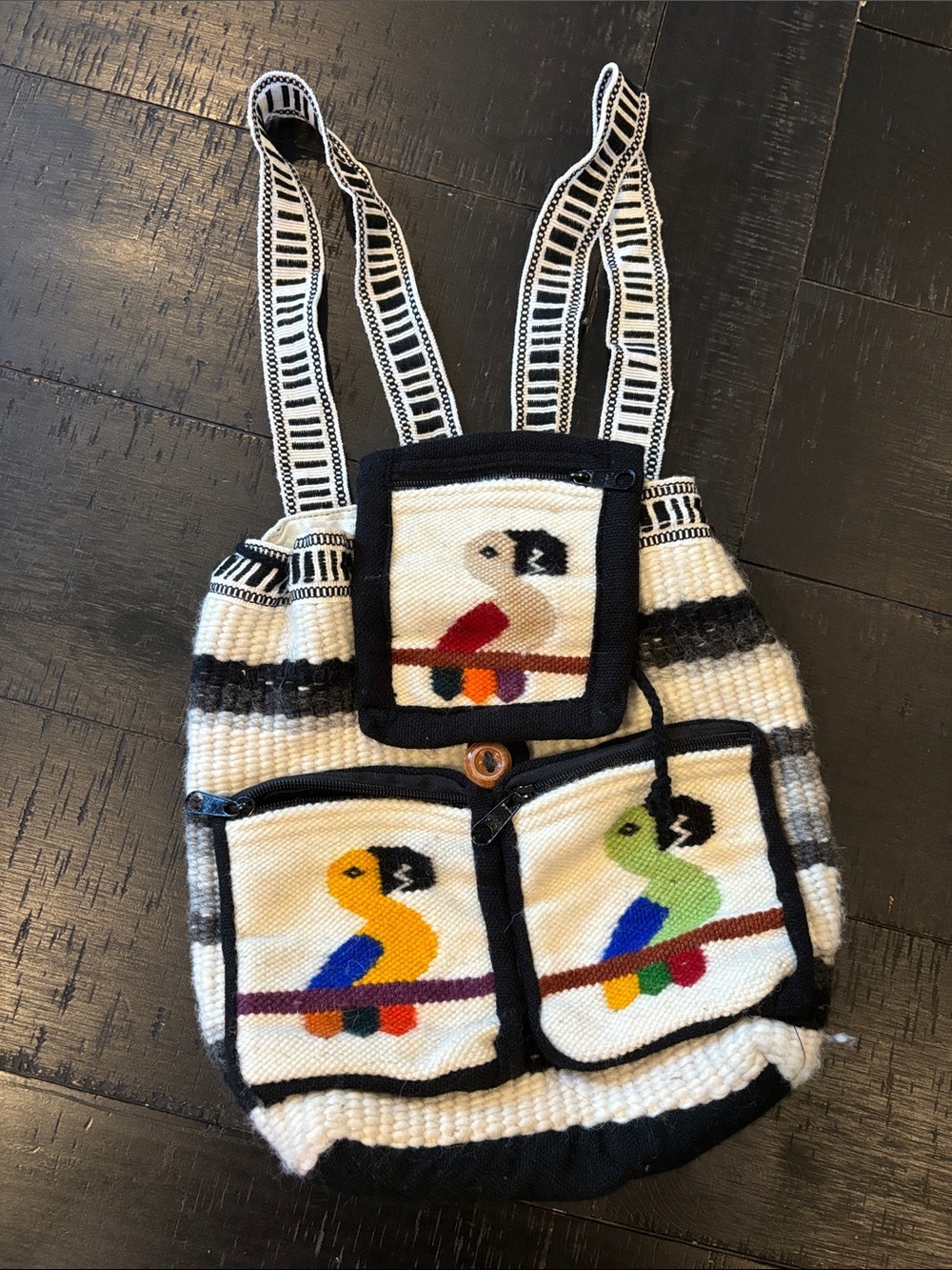 Peru Andean Hippie Boho Festival Wool Blanket Pockets Bag Backpack Rucksack